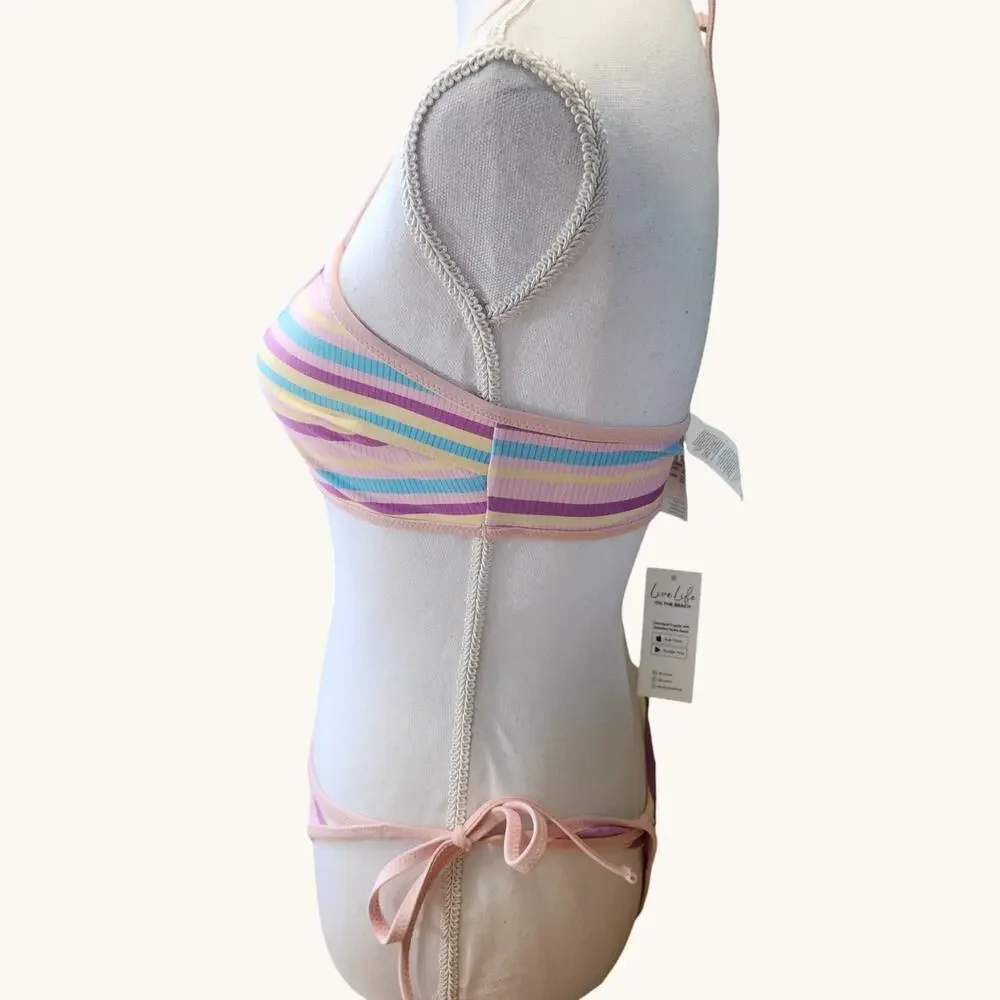 NWT CUPSHE Bikini Swimsuit 2 Pc Womens Small Striped Bandeau Top Hip Tie Sexy - Picture 4 of 14
